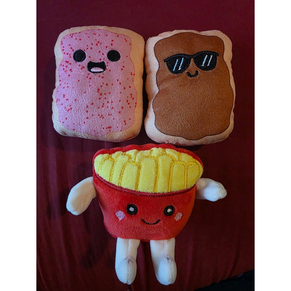 Food Plush Set Toaster Pastry Strawberry Chocolate and French Fries 3pc